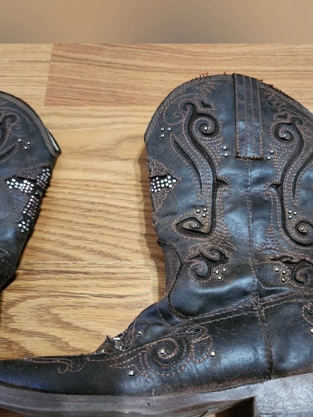 Roper Girls Cowgirl Western 09-018-1901-0098 “Faith Bling” Brown Boots sz 1